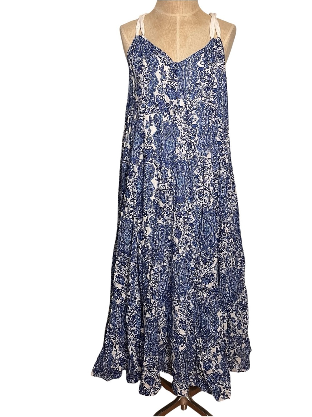 Garnet Hill Cotton Gauze Cover Up Maxi Midi Crinkle Sundress Dress Print — PM